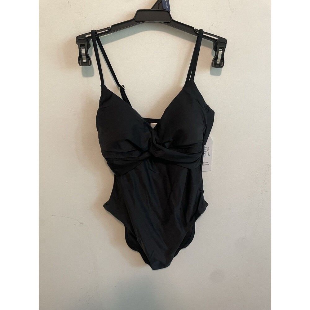 Time and Tru Women’s Black One-Piece Swimsuit XS Lined Stretch Adjustable Strap